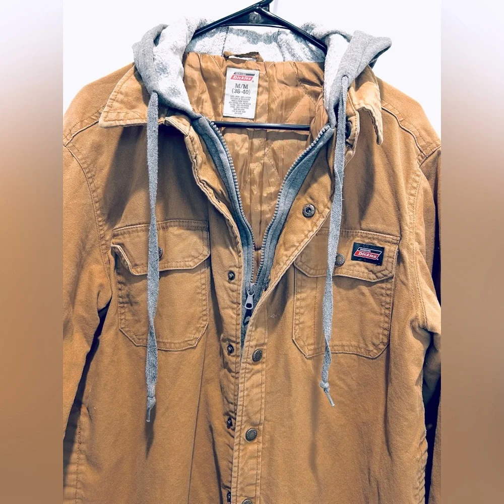 Dickies Vintage Distressed Brown Canvas Barn Jacket Gray Hooded Coat size M - Picture 1 of 12